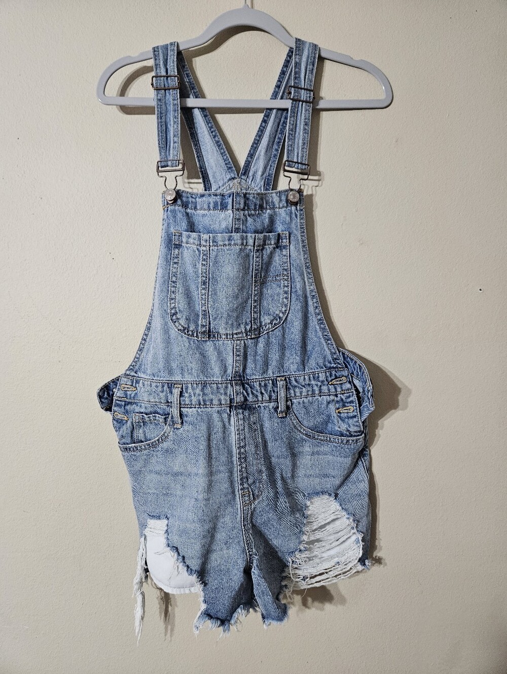 C'est Toi Denim Distressed Overalls Medium